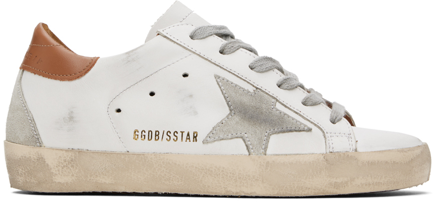 Эксклюзивные белые и коричневые кроссовки Super-Star от SSENSE Golden Goose