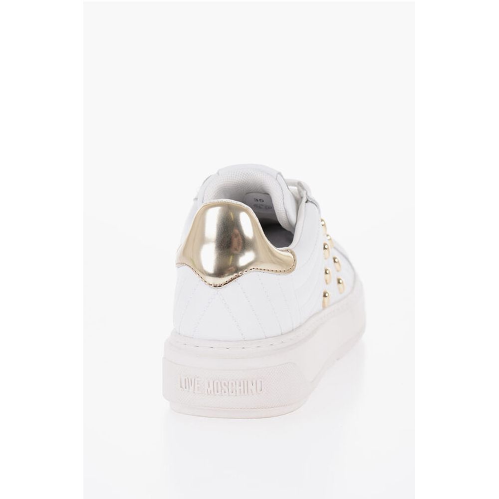 Низкие кеды LOVE из стеганой кожи BOLD40 с золотистым эффектом Moschino, White — фото 2
