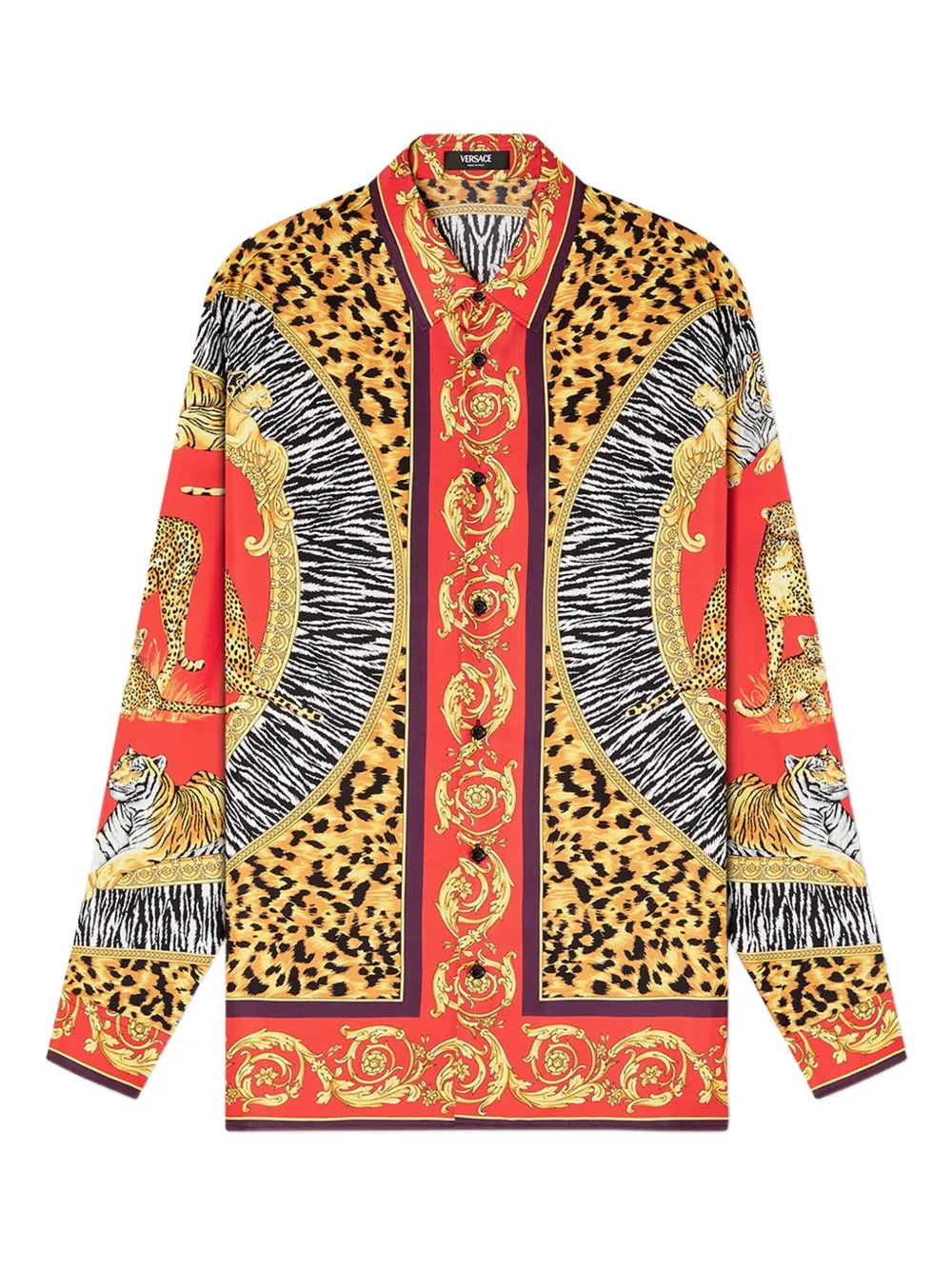 

Шелковая рубашка с принтом «Дикие кошки» VERSACE, красный
