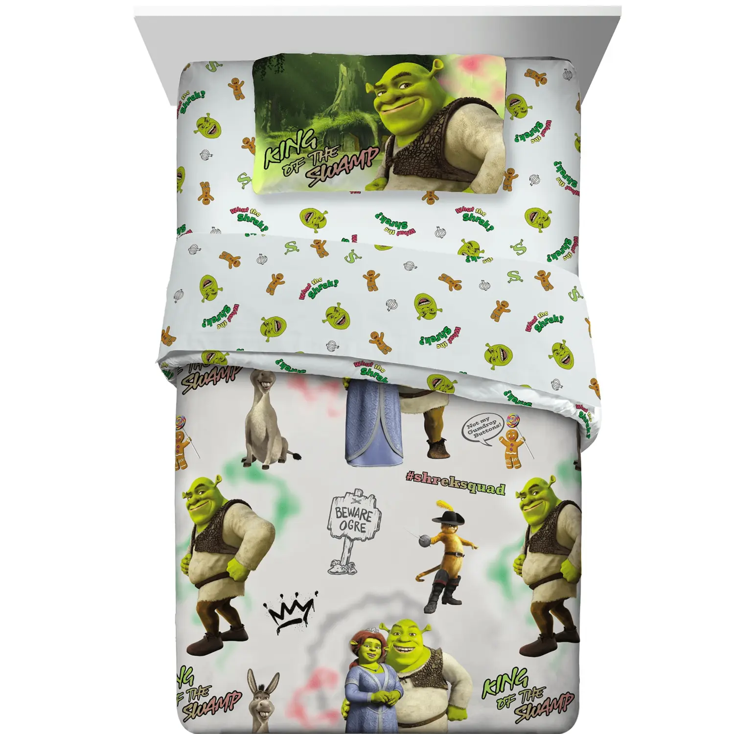 

Комплект постельного белья с рисунком Shrek, белый / зеленый