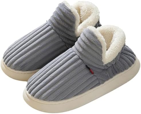 

Уютные и стильные тапочки, теплые тапочки-ботиночки для женщин и мужчин, плюшевые домашние тапочки с толстой подошвой и противоскользящей поверхностью Generic, серый