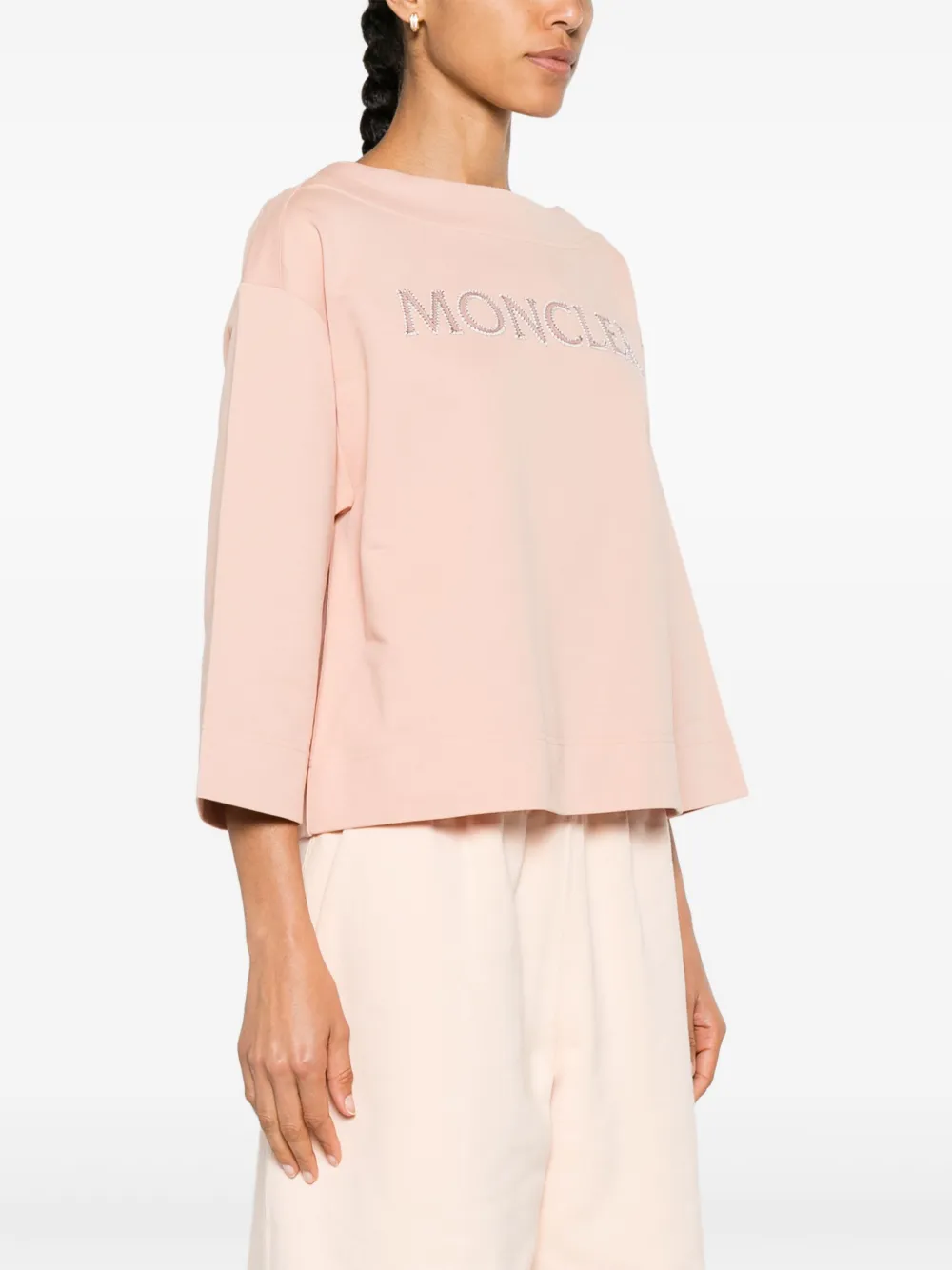 Толстовка с вырезом-лодочкой и логотипом MONCLER, розовый — фото 3