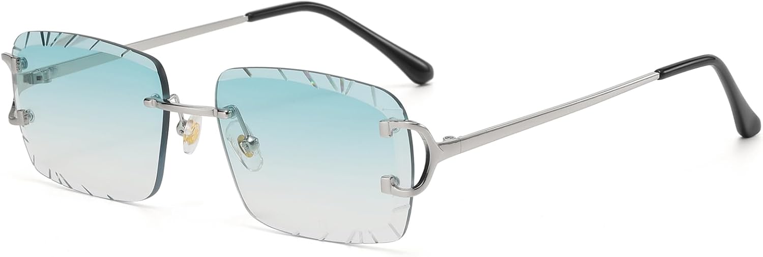 

Ретро-солнцезащитные очки без оправы прямоугольной формы для мужчин и женщин, роскошные квадратные очки без оправы, модные, с алмазной огранкой FLJMRAVER, A4* Silver / Gradient Green