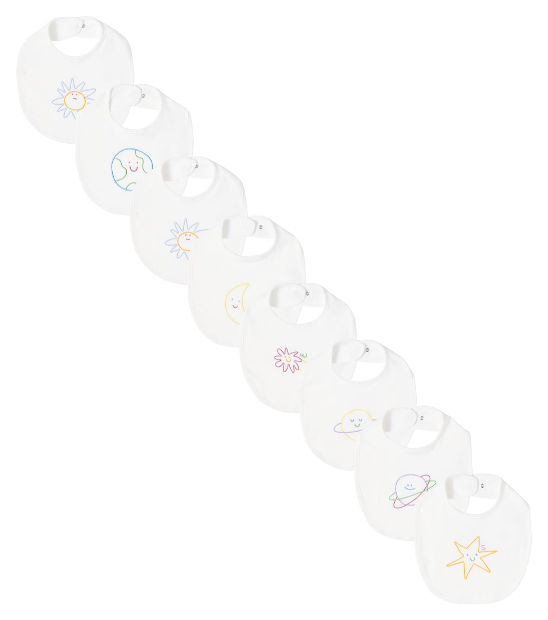 

Детский комплект из 8 вышитых хлопковых нагрудников Stella McCartney Kids, слоновая кость