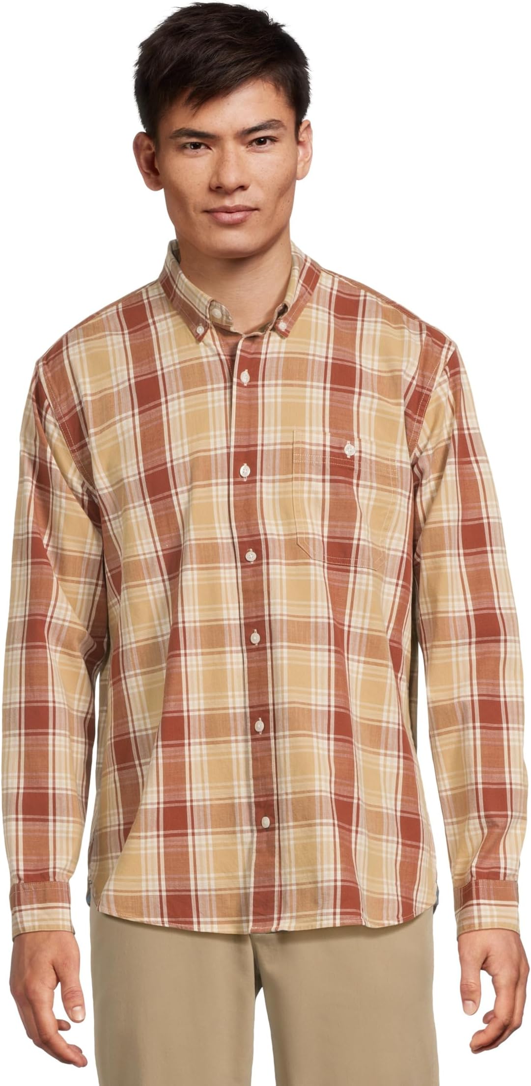 

Мужская рубашка из эластичной ткани шамбре Comfort, традиционный свободный крой, длинный рукав, с принтом L.L.Bean, Red Chestnut