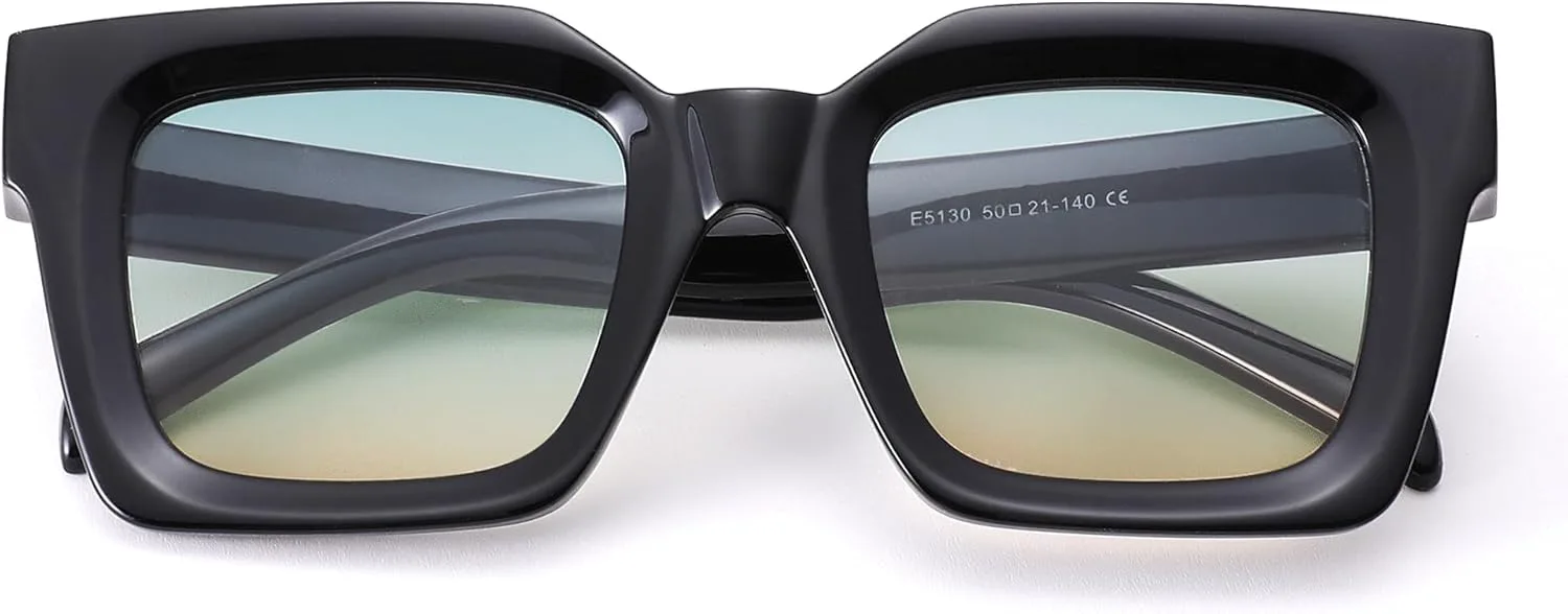 

Солнцезащитные очки Hycredi квадратной формы для женщин и мужчин - ретро-очки с массивной прямоугольной оправой и защитой от УФ-излучения UV400, Black/Green - Yellow