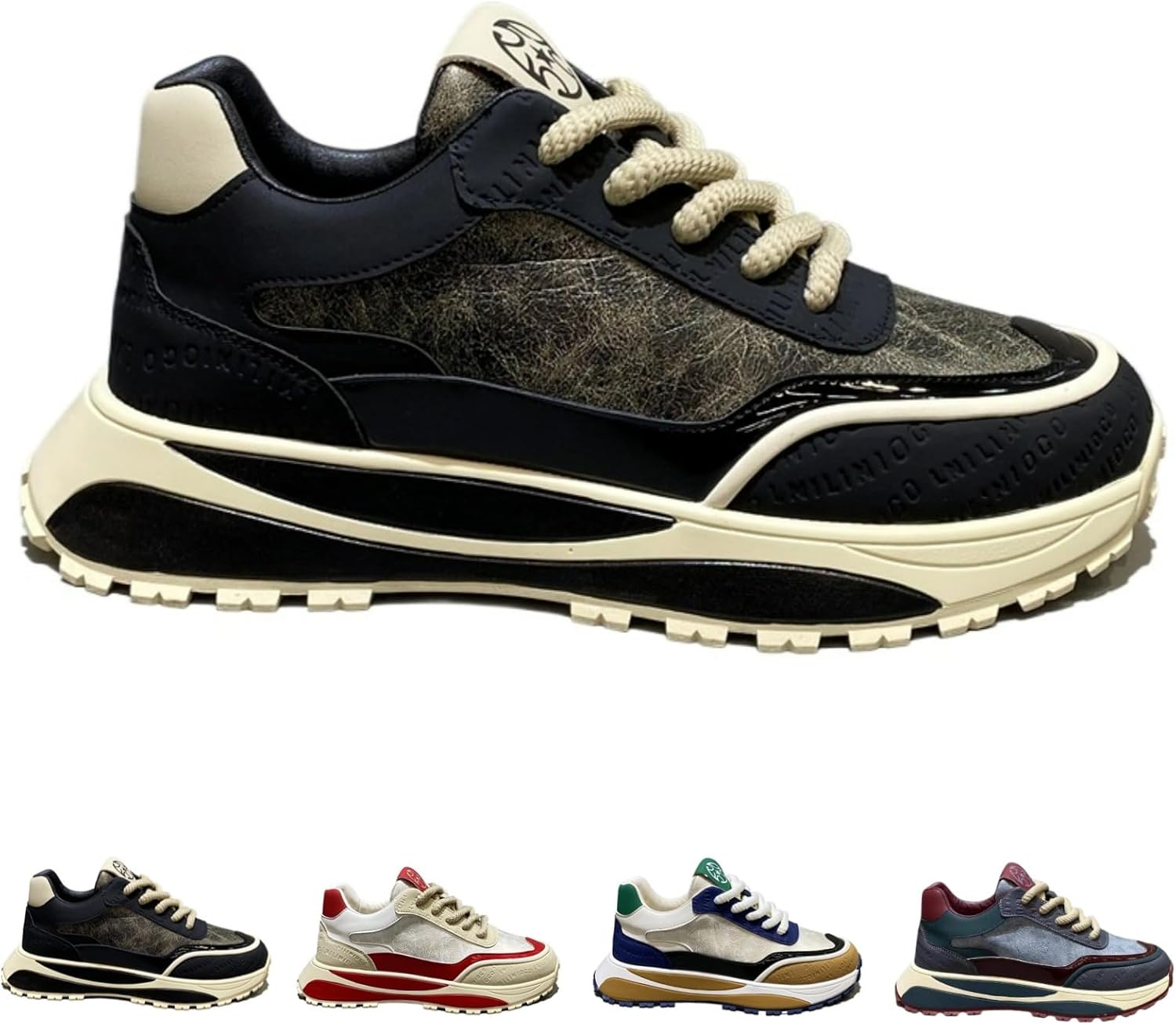 

Мужские ретро-кэжуал кроссовки Fashion Dad Shoes с увеличением роста на 4 см, нескользящие, дышащие, легкие прогулочные кроссовки для повседневной носки Macefil, черный/бежевый