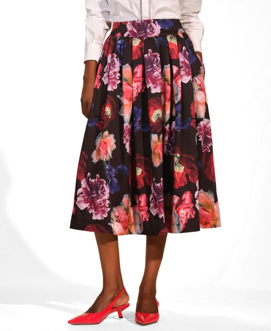 

Женская атласная юбка миди А-силуэта Isaac Mizrahi, Fleur Nocturne