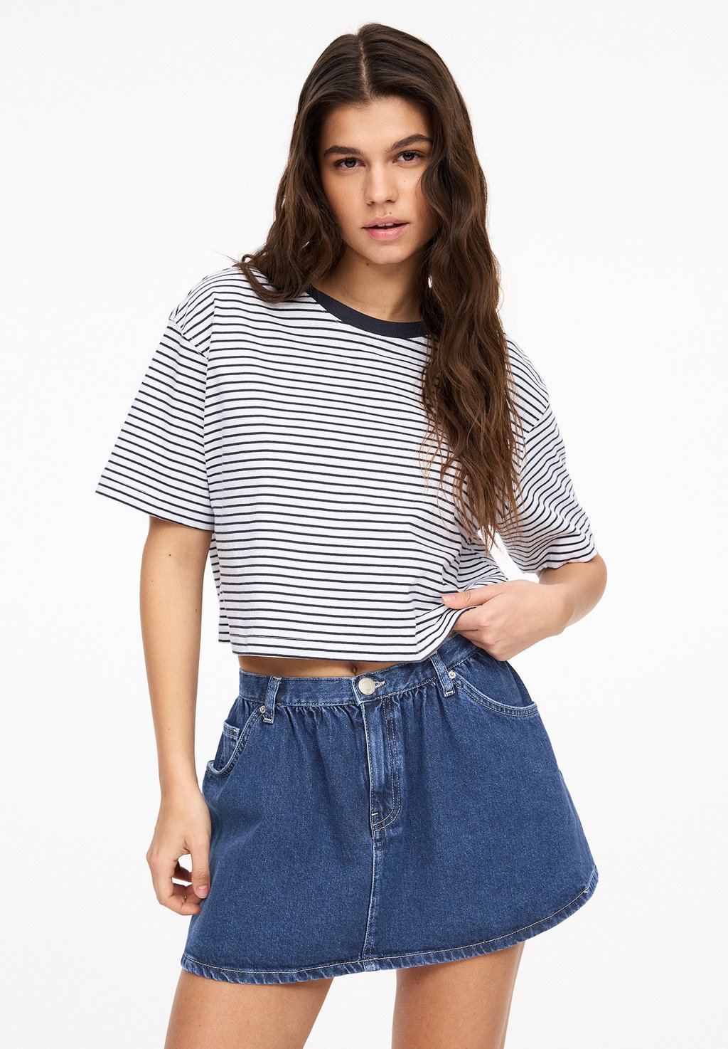 

Мини-юбка A-line skirt PULL&BEAR, темно-синий