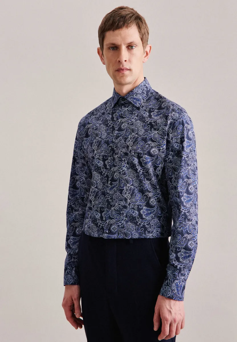 

Деловая рубашка seidensticker "Slim", узкий длинный рукав, воротник "Кент" с цветочным принтом, синий