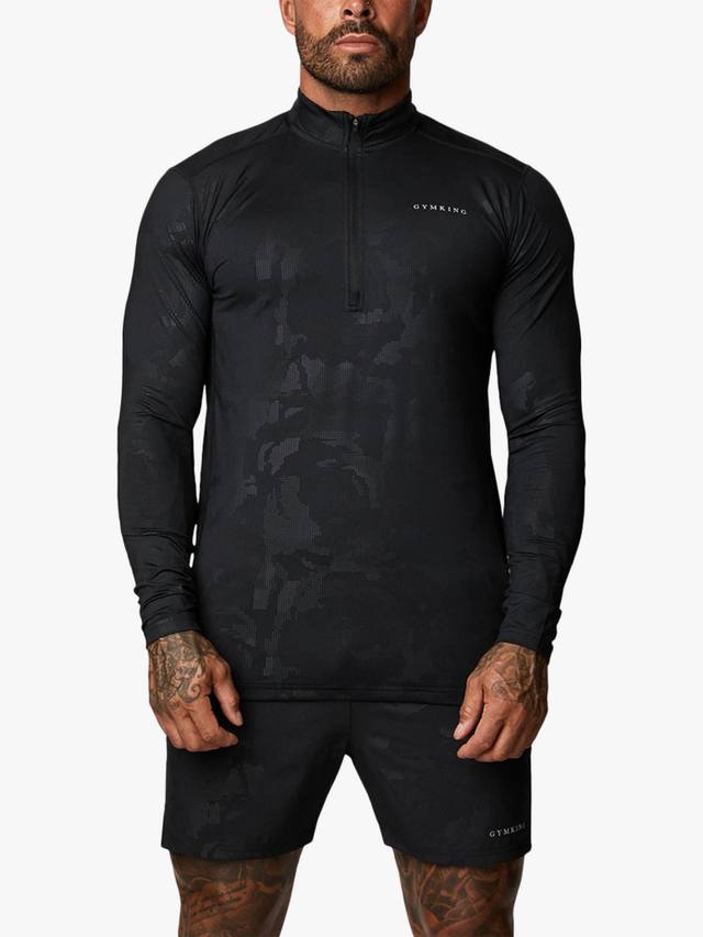 

Мужской тренировочный топ с воротником-воронкой и тисненым камуфляжным принтом Gym King, Black