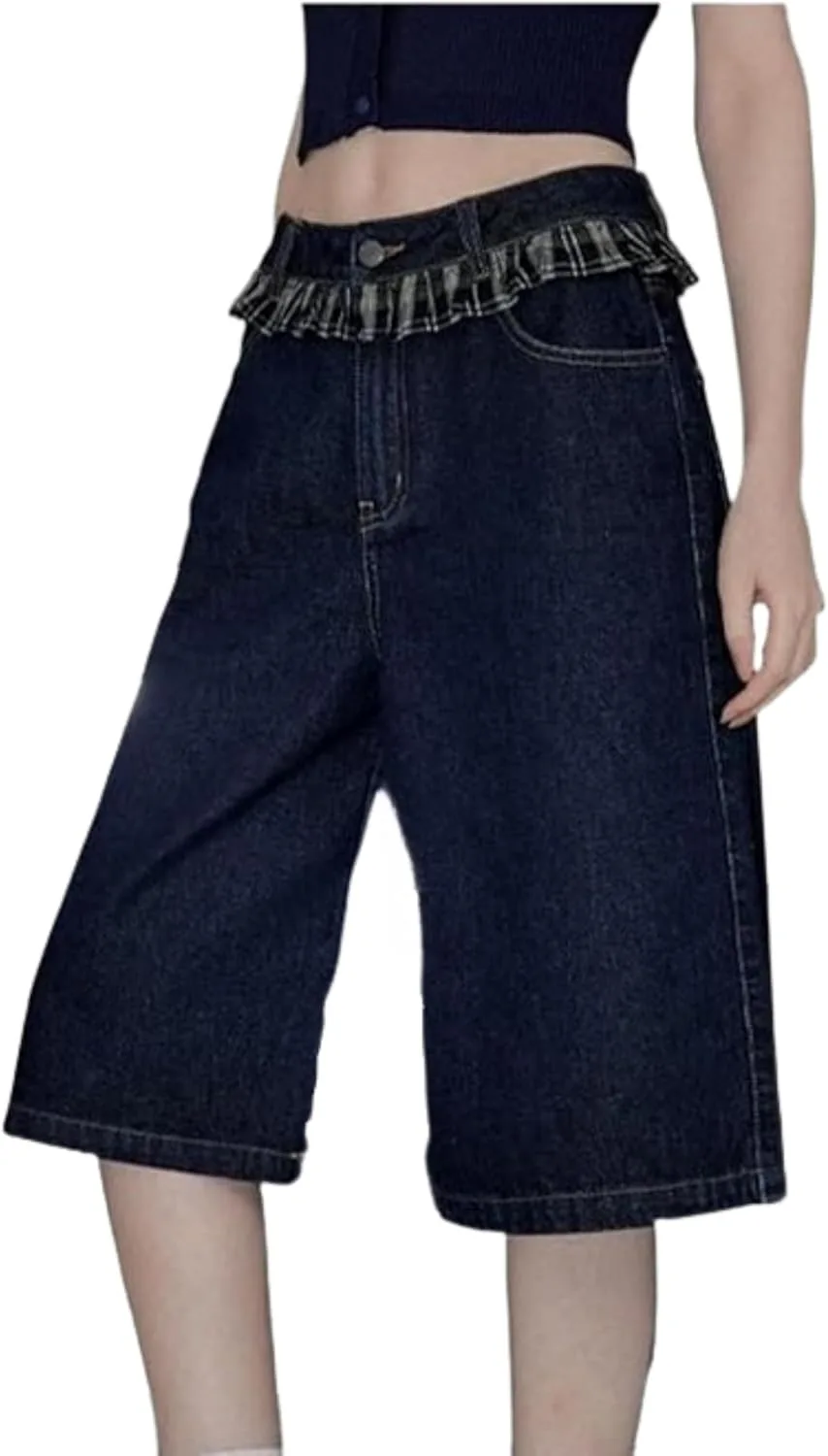 

VCM укороченные джинсы для женщин с низкой посадкой, свободные прямые шорты-джинсы