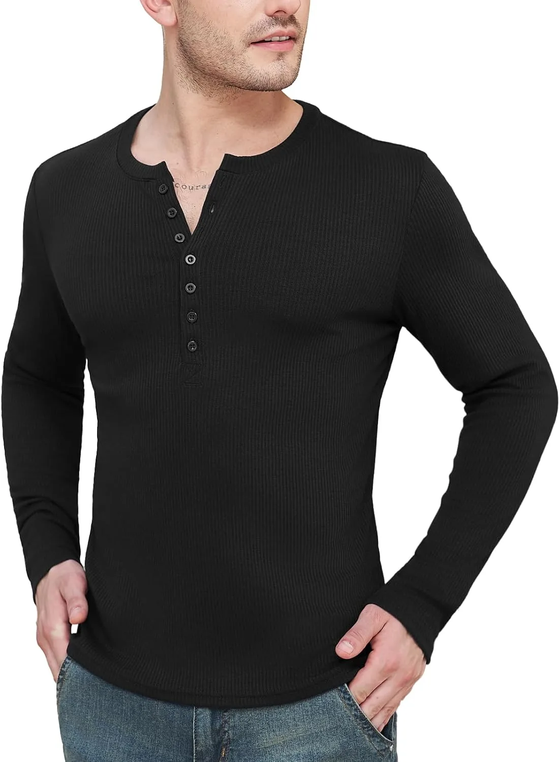 

Мужская футболка Henley с длинным рукавом Slim Fit YTD