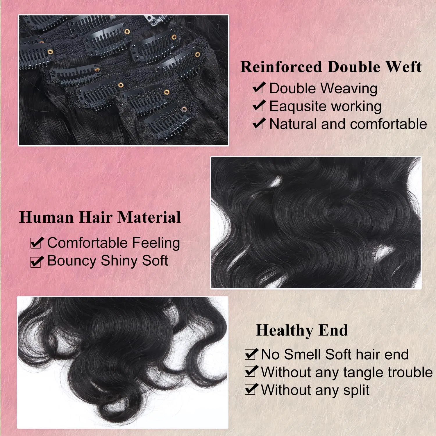 Наращивание волос на заколках Body Wave 100 г от Trumore Trumore, #1B Natural Black Bw — фото 3