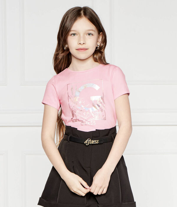 Футболка детская Guess с принтом, розовый — фото 3