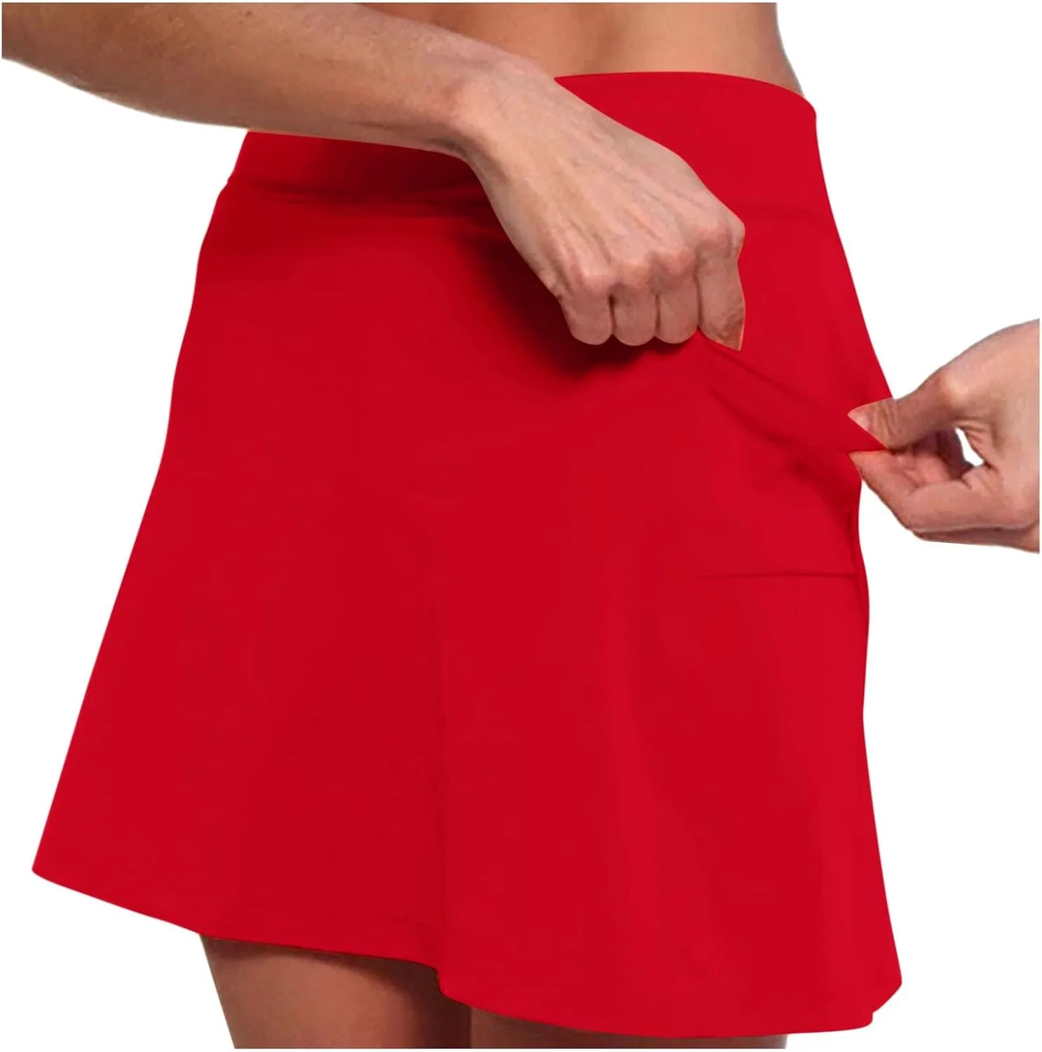 Спортивная юбка-шорты с карманами, высокая талия, Cotton и Spandex, A012red — фото 2