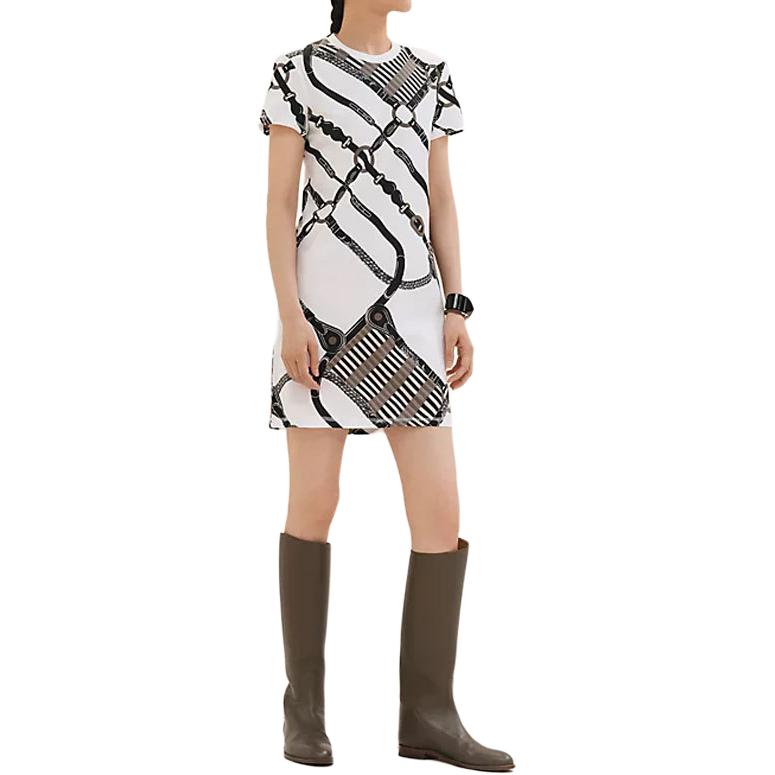 

HERMES SS25 Короткое платье с короткими рукавами Women's Ecru