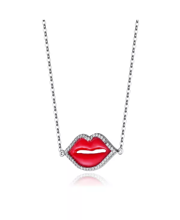 

Модное ожерелье с красными губами из кубического циркония, покрытого белым золотом Gigigirl, red