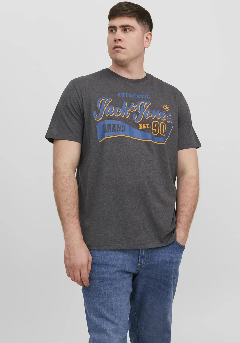 

Рубашка с круглым вырезом Jack & Jones PlusSize "JJELOGO TEE SS O-NECK 2 COL 23/24 PLS", серый