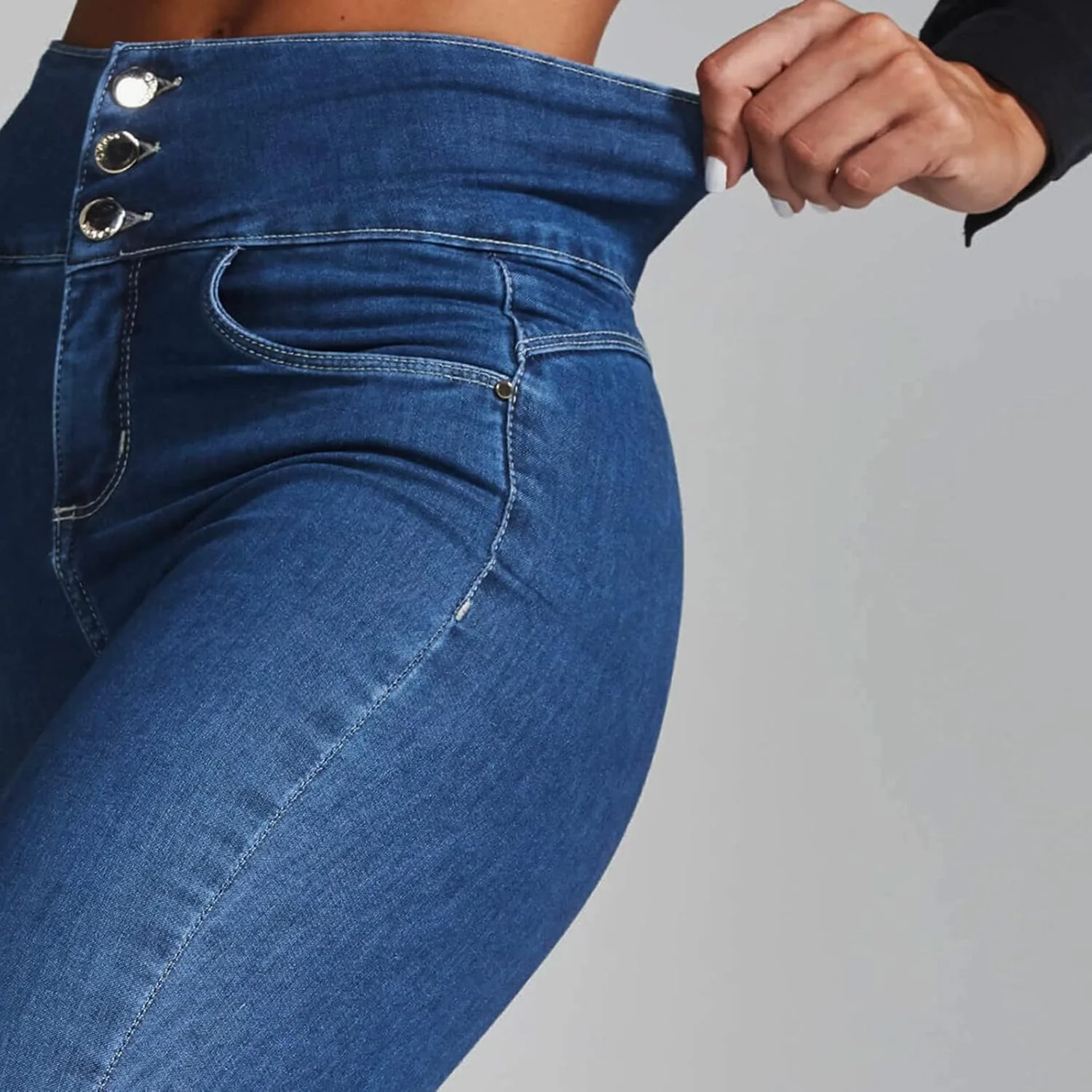 Джинсы Mid Rise для женщин Slim High Waist Blue Denim — фото 4
