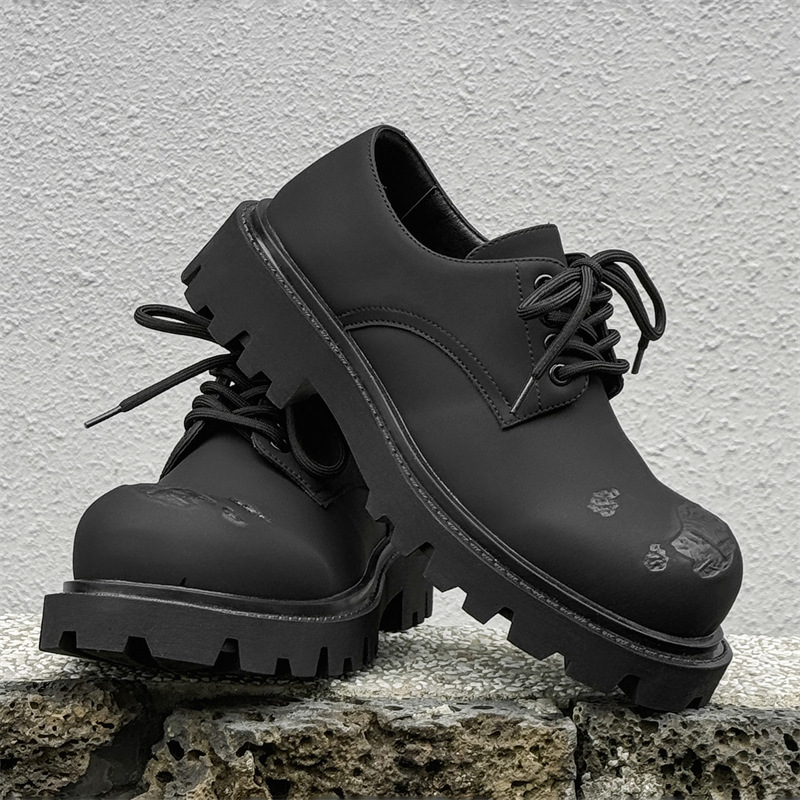 WEISHIBANGWEI Повседневные кожаные туфли мужские черные с потайным клином, цвет Black Hidden Wedge — фото 4
