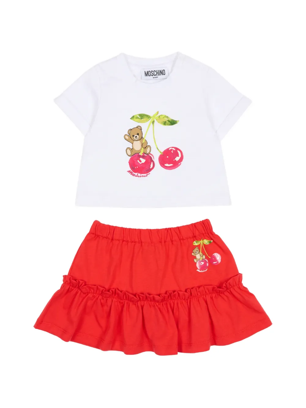 

Комплект с юбкой с оборками и принтом логотипа Moschino Kids, белый