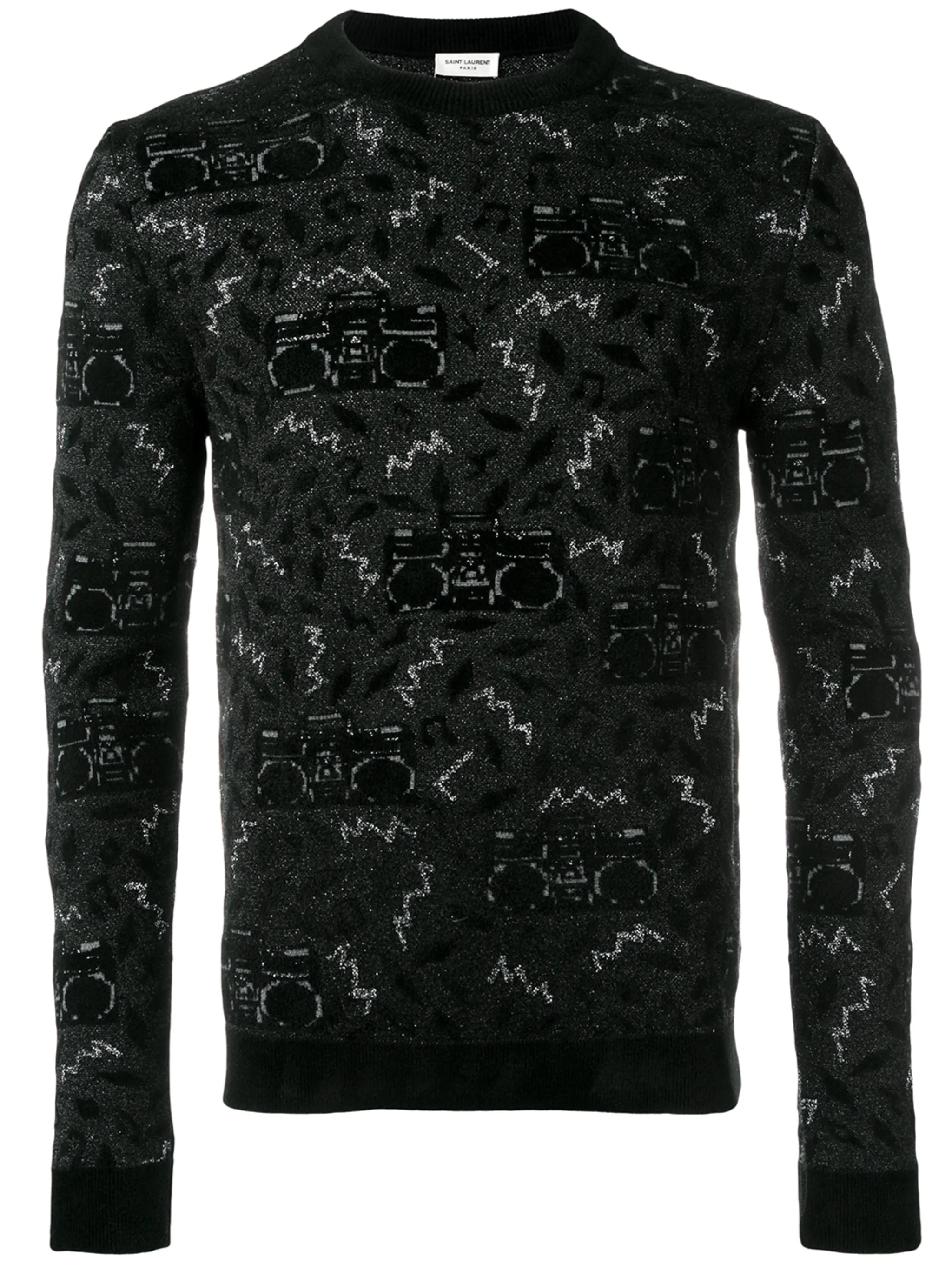 Вязаный жаккардовый свитер Saint Laurent, черный