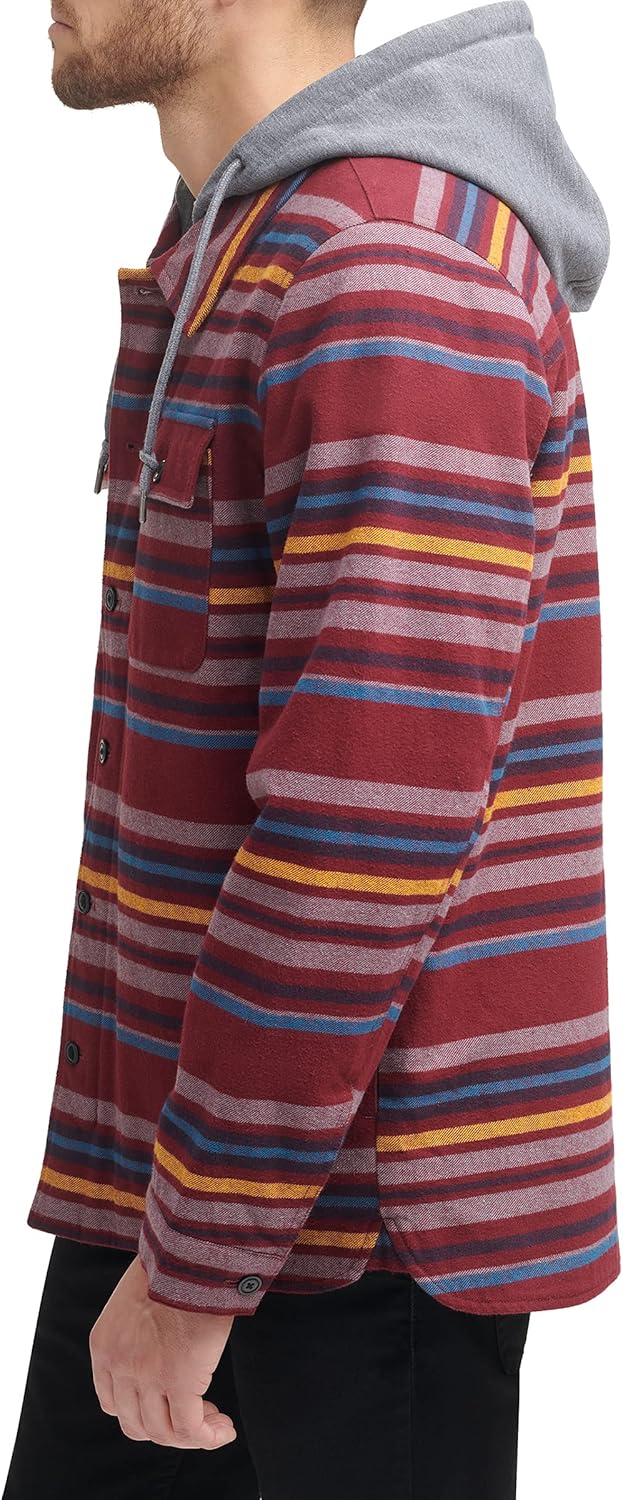 Мужская клетчатая куртка-рубашка Levi's с капюшоном и подкладкой из шерпы (стандартные размеры, большие и высокие), Burgundy Stripe Plaid — фото 2