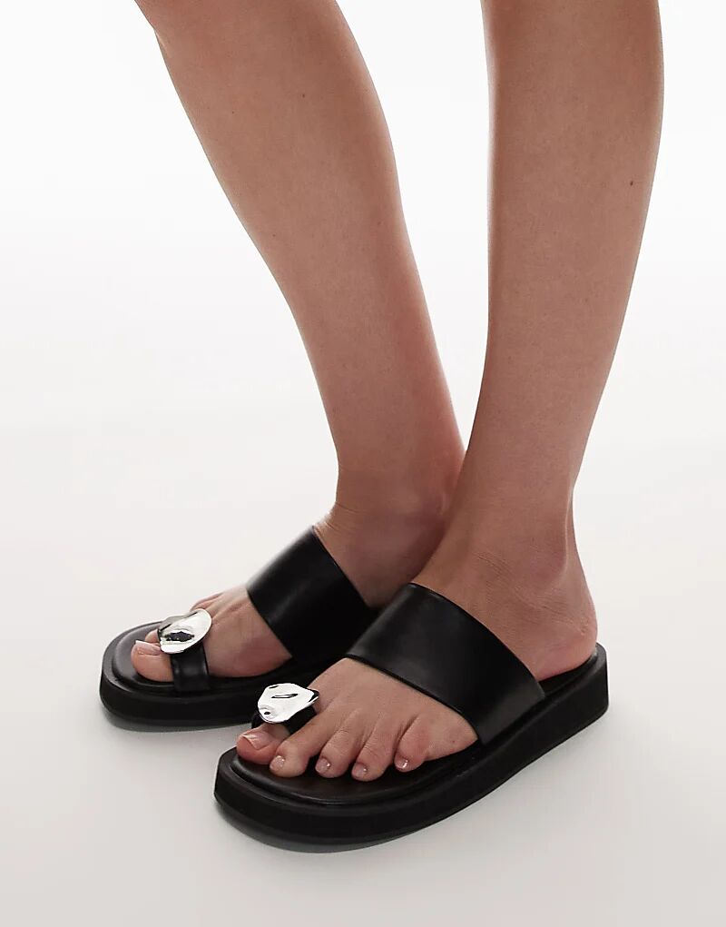 Сандалии Jules Molten Toe Piece черного цвета Topshop