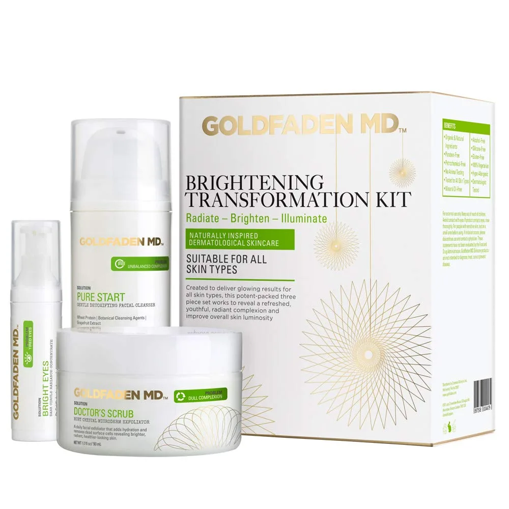 Набор для осветления кожи GOLDFADEN MD Brightening Transformation Kit | включает скраб-микродермабразию Doctors Scrub, очищающее средство Pure Start и крем для глаз Bright Eyes | 3 предмета Набор из 3 штук, Red