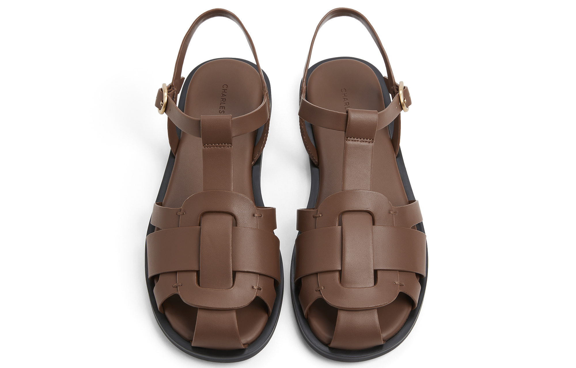 CHARLES&KEITH Маленькие римские сандалии Ck высотой 1,3 см женские - карамельный цвет карамель, цвет CARAMEL Caramel — фото 3