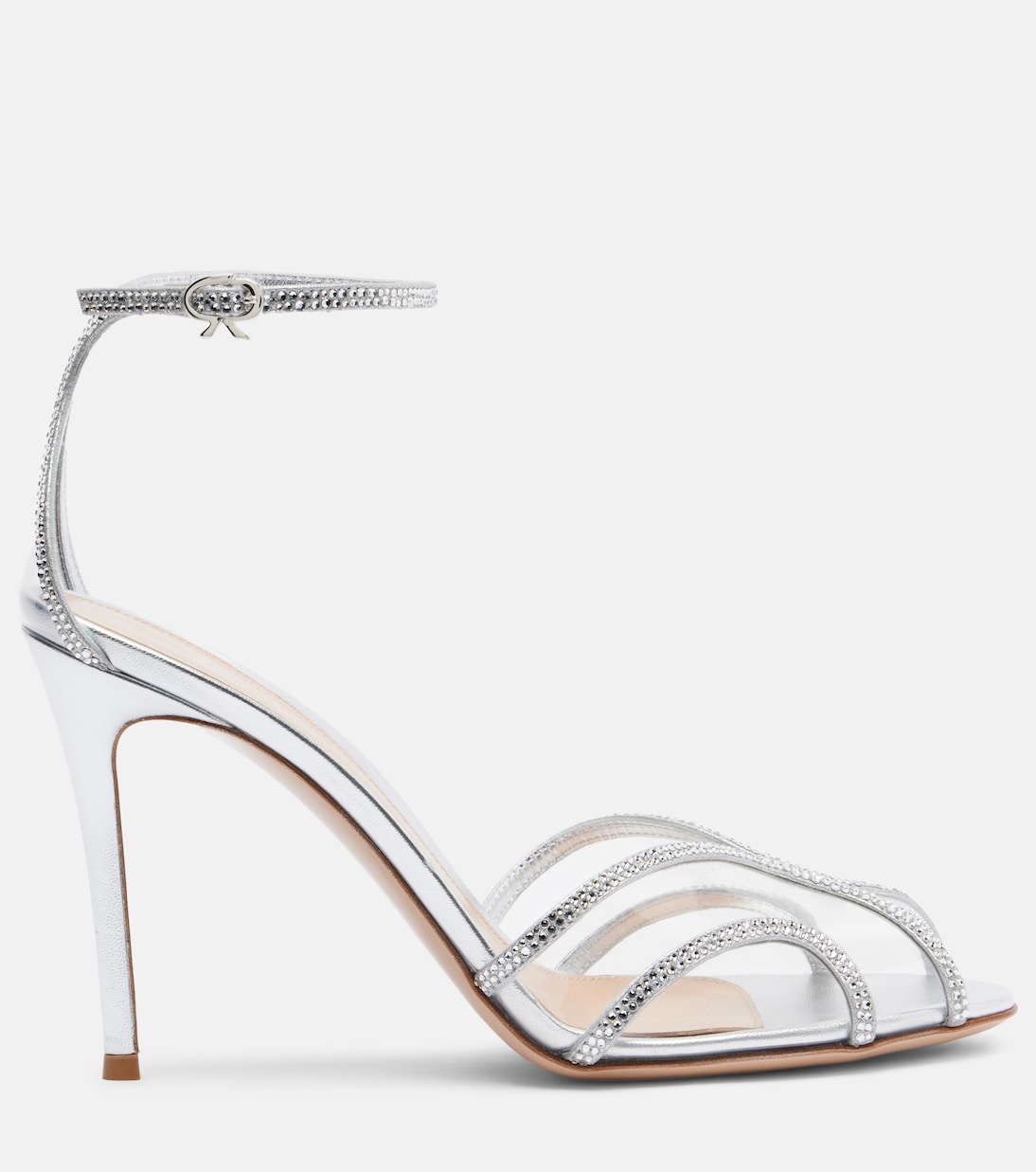 Сандалии Isabel 95 из замши и ПВХ с декором Gianvito Rossi, Silver+Trasp+Silver — фото 4