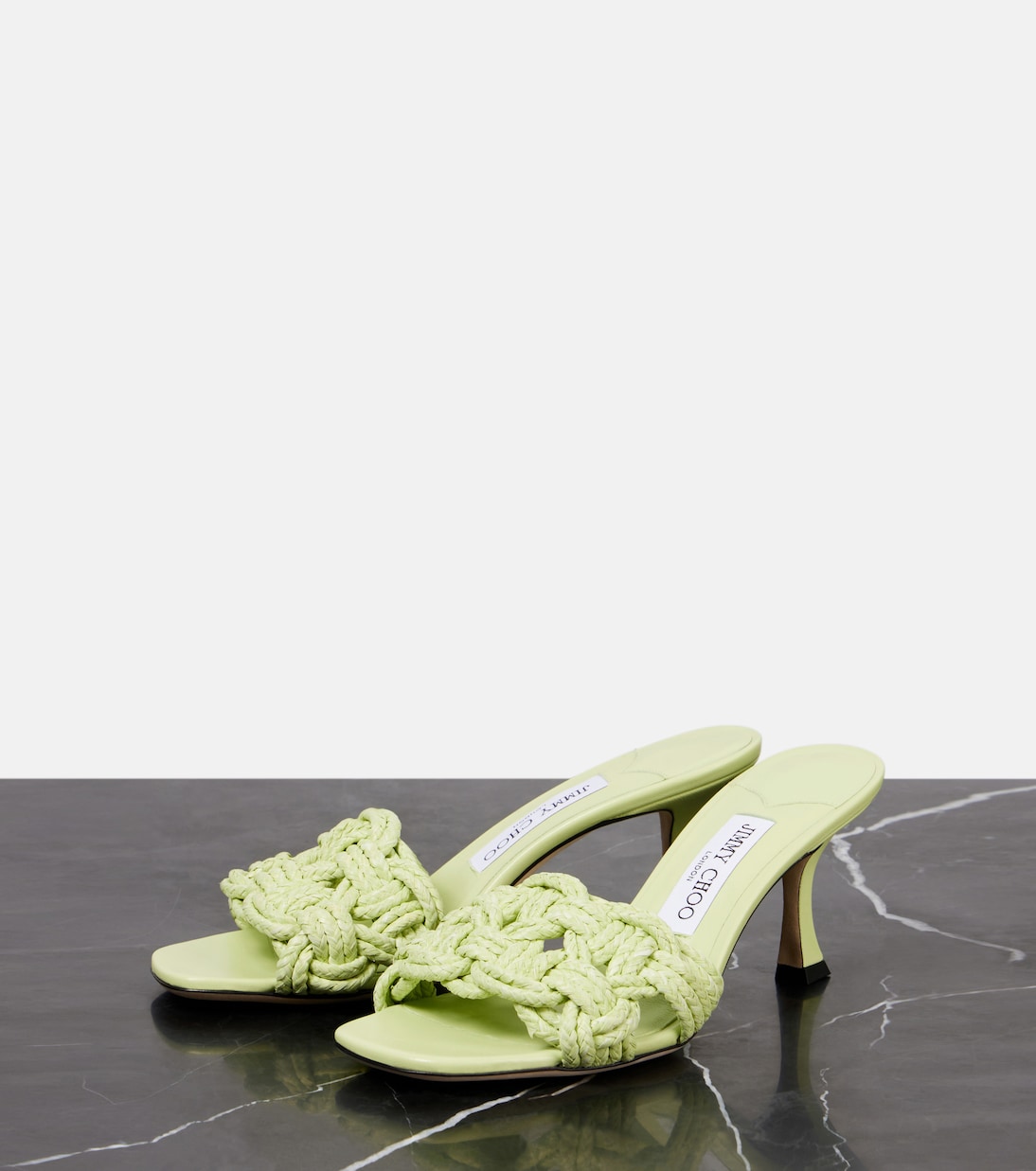 Chara 70 плетеные мюли из рафии Jimmy Choo, Pistachio/Pistachio — фото 4