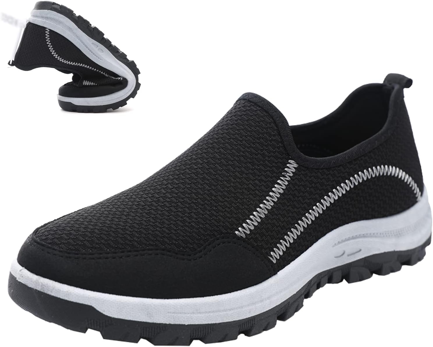 

Мужские сетчатые слипоны KCTRFSJ с поддержкой свода стопы, модные дышащие удобные кроссовки для прогулок, легкие плоские противоскользящие обувь для вождения, черный