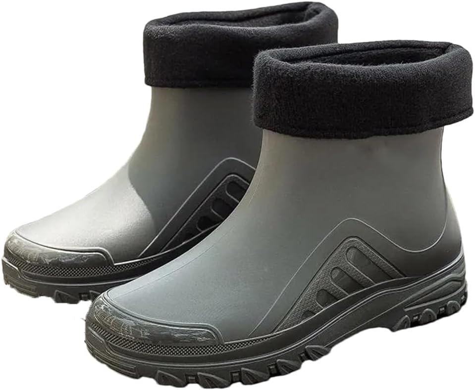 

Мужские водонепроницаемые нескользящие обувь Wjnvfioo для улицы, модная износостойкая обувь, зимние короткие теплые хлопковые дождевые ботинки, серый