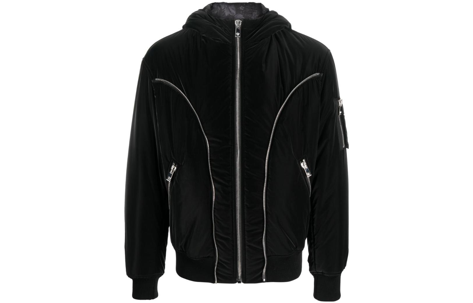 

Куртка утепленная худи с детализацией молнии VERSACE, черный