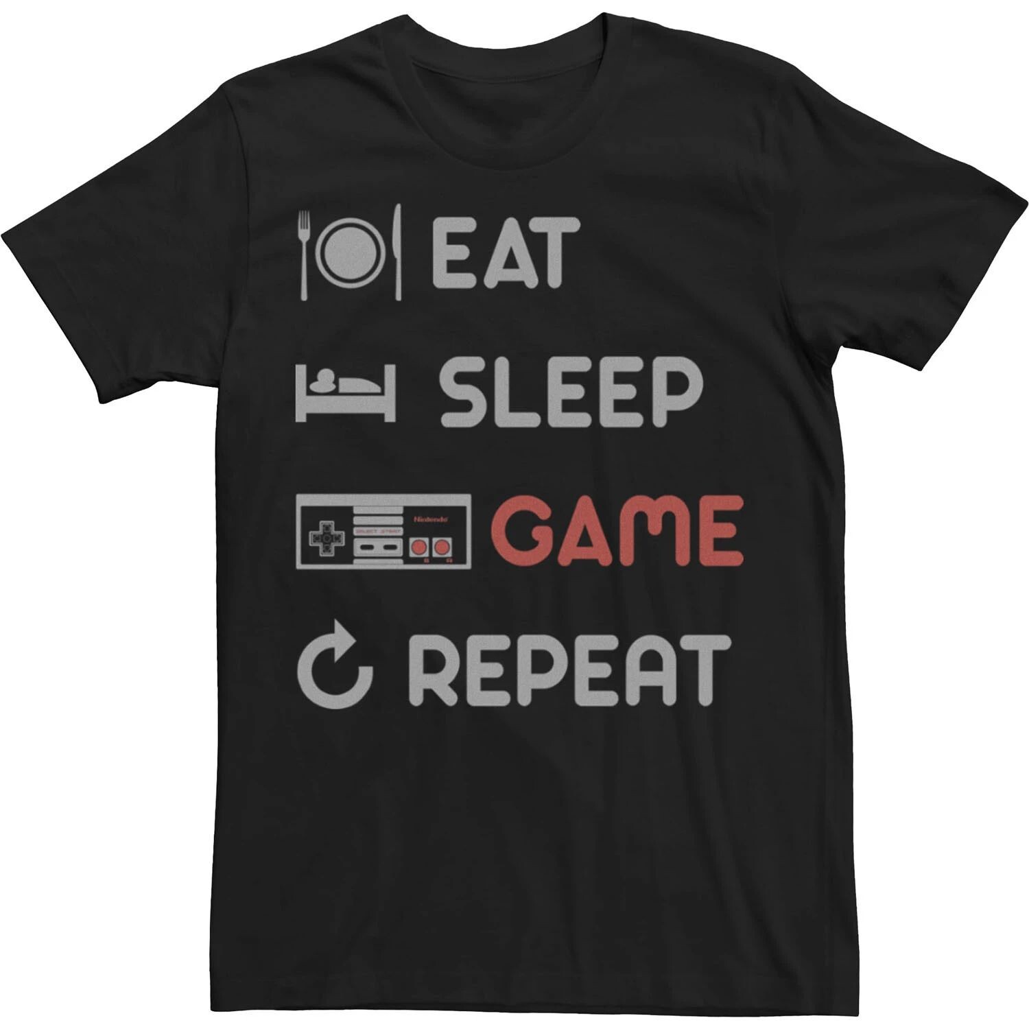 

Футболка с повторением игры Big & Tall Nintendo Eat Sleep Game Licensed Character