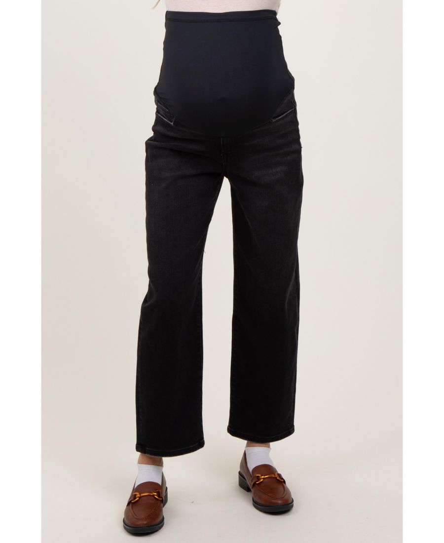 

Черные укороченные джинсы для беременных с широкими штанинами Pinkblush, Black