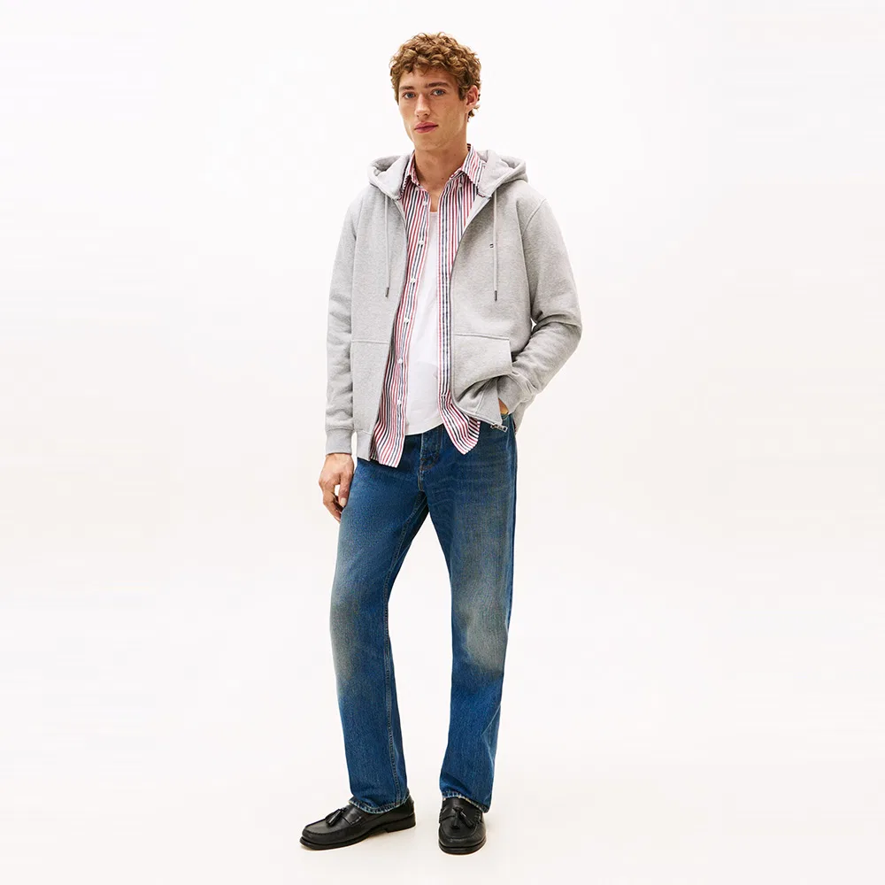 Мужская худи на молнии с флаговым логотипом, серая, от Tommy Hilfiger — фото 2
