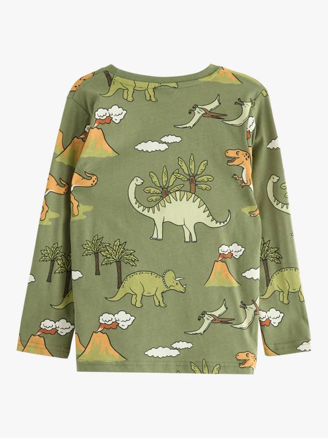 Детская хлопковая футболка с длинным рукавом и принтом динозавра Lindex, Light Dusty Green — фото 2