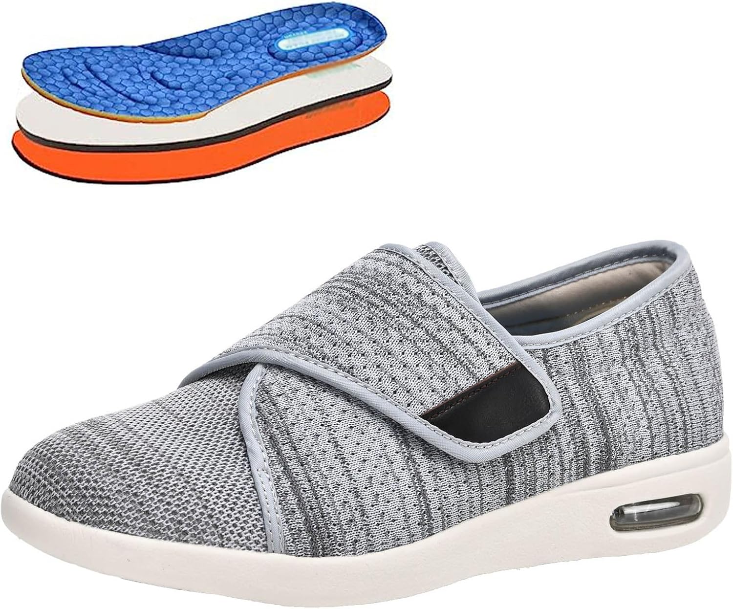 

Кроссовки bumuam Extra Wide для ходьбы при отеке, для пожилых мужчин, с регулируемой застежкой, дышащие, легкие, против скольжения, для опухших ног, увеличенные для отека, мужские, размер 11.5, светло-серый