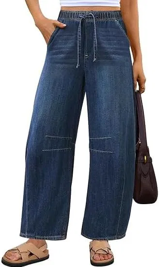 Джинсы с завязкой на поясе, Barrel Jeans, X002- Dark Blue