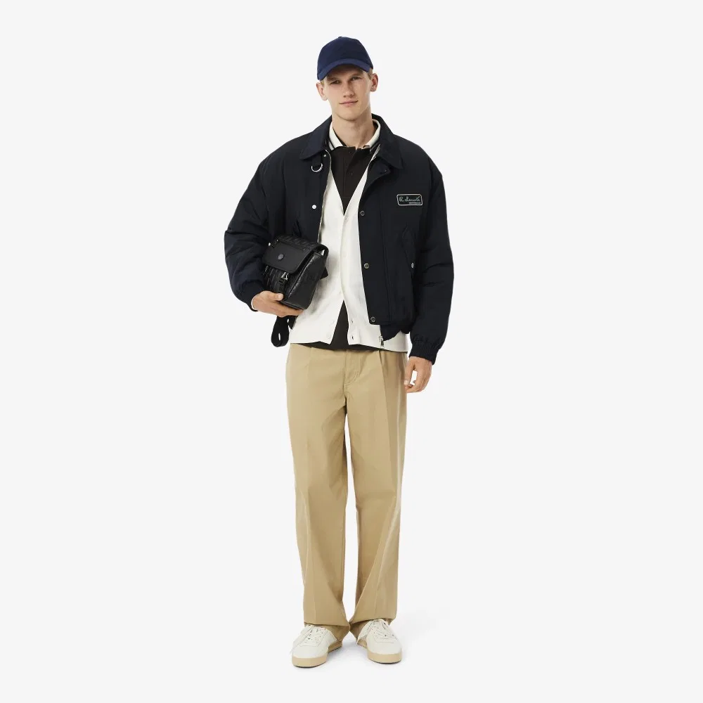 Мужской хлопковый кардиган в рубчик молочно-белый от Lacoste — фото 4