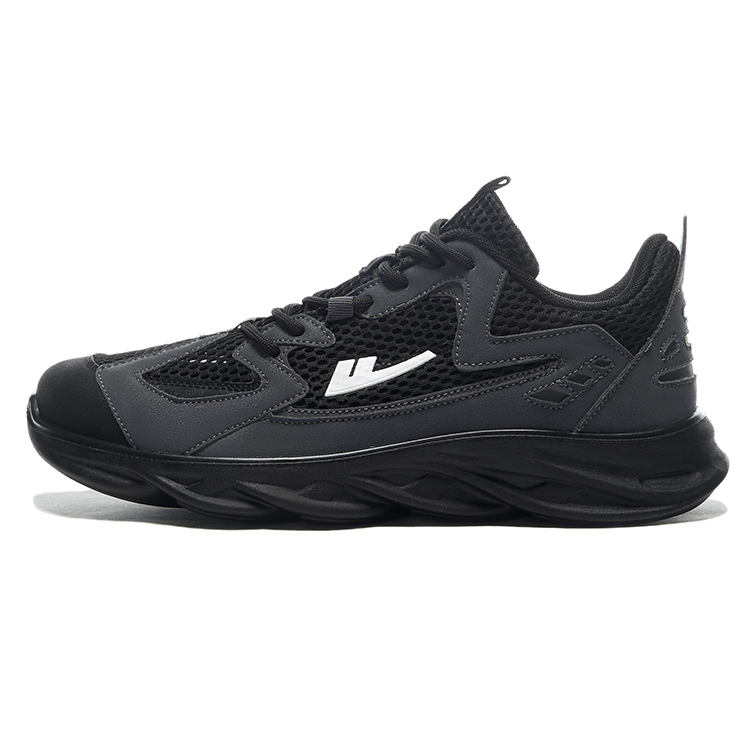 

WARRIOR Мужские легкие повседневные кроссовки low top с противоскользящей подошвой, черно-серые