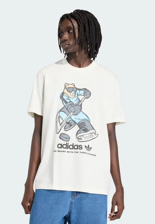 Футболка с графическим принтом хоккейного медведя Adidas Originals, Off White