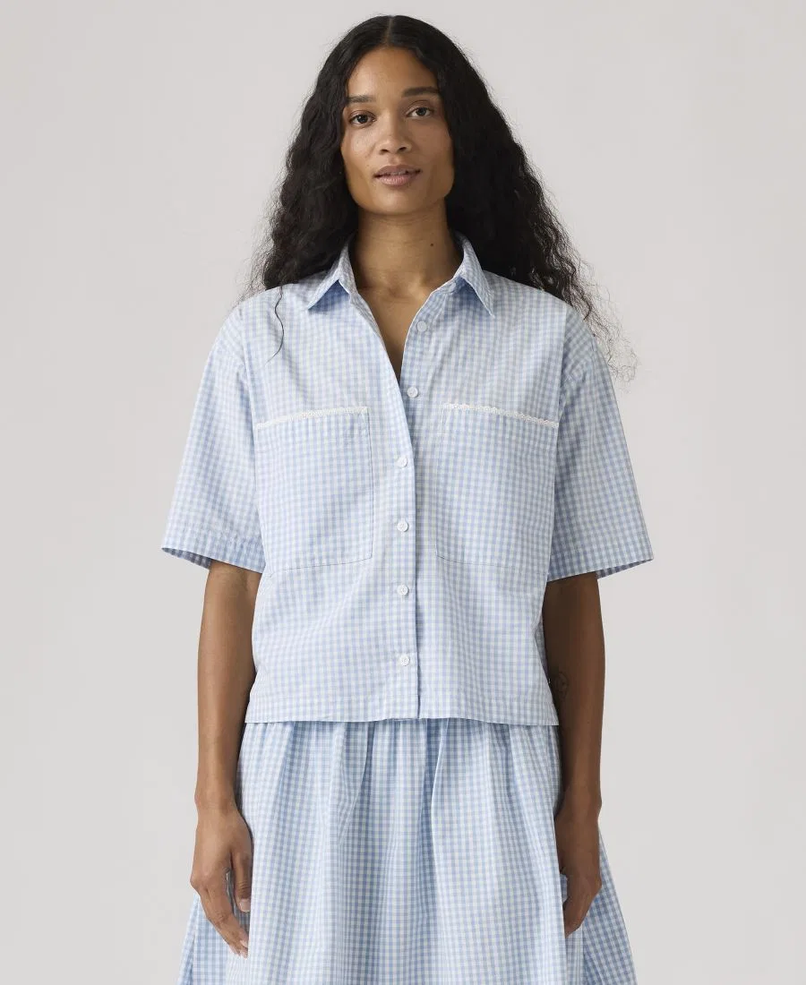 Женская укороченная хлопковая футболка с коротким рукавом Harlie от Premium Women's Novelty Levi's, Shelly Check Glacier Lake Cloud Dancer