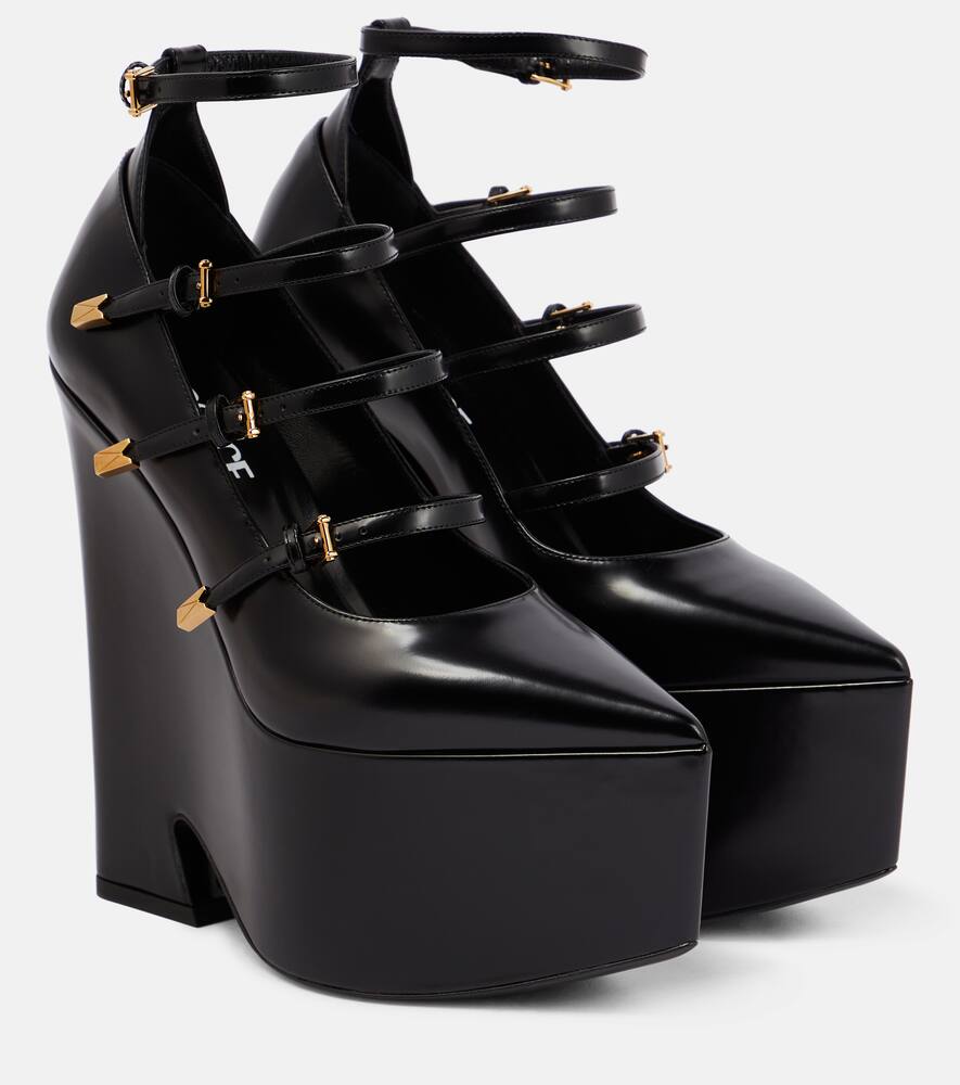 Кожаные туфли на платформе Versace, Black-Versace Gold