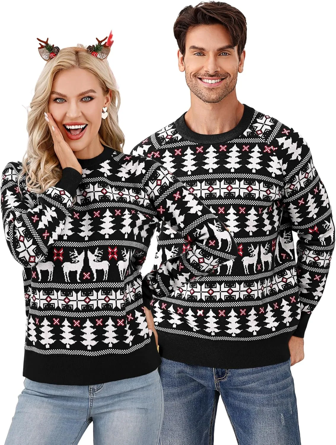 

Семейный рождественский свитер MISSKY с оленями и снежинками