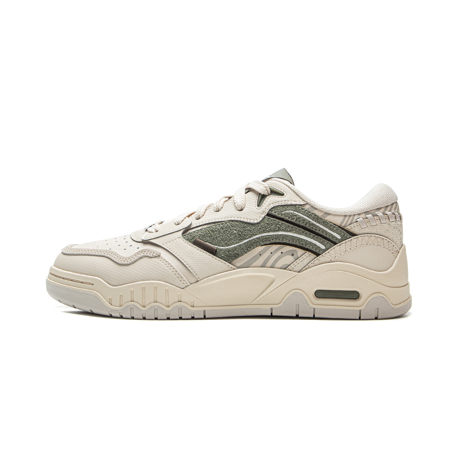 

LINING Мужские кроссовки для скейтбординга Moon White 3 с дышащим и износостойким верхом, цвет гравийно-серый, чайно-зеленый