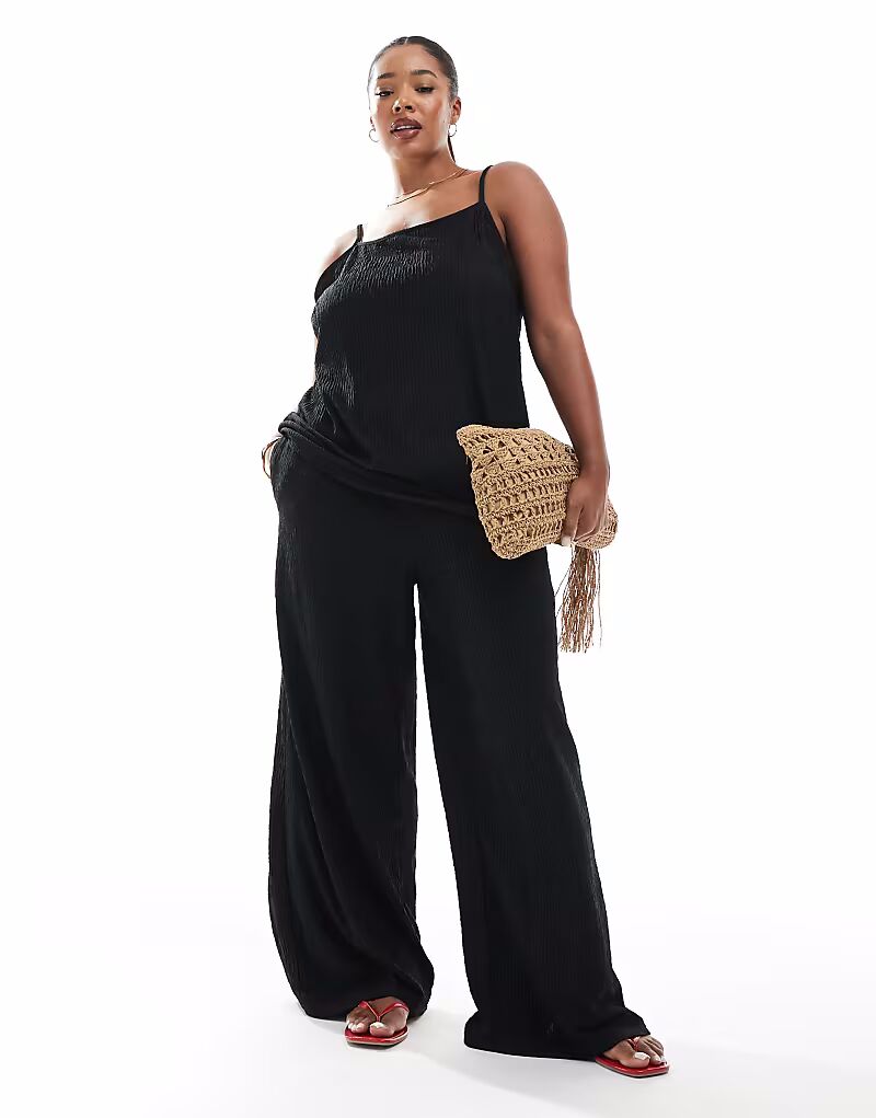 

Текстурированные брюки широкого кроя черного цвета Only Curve